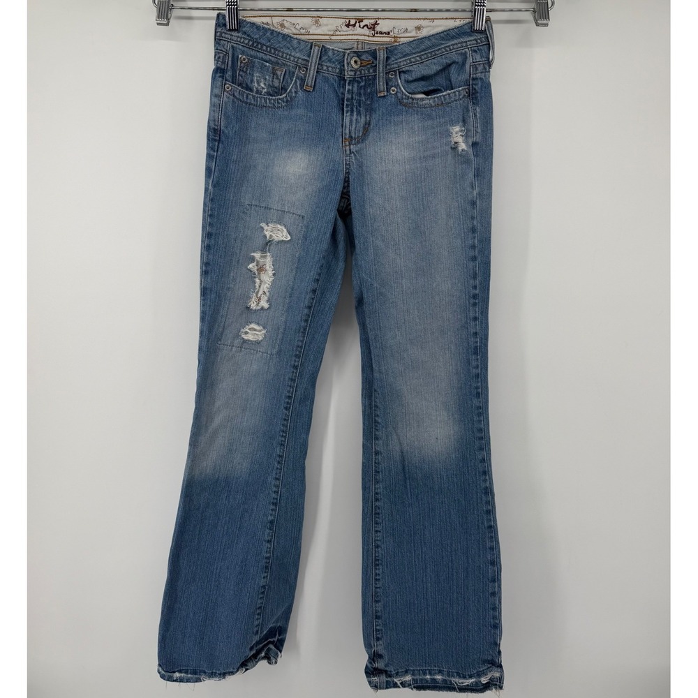 Hint Jeans Denim Pants Women's 5 Blue Distressed Bootcut Low Rise Raw Heim Y2K